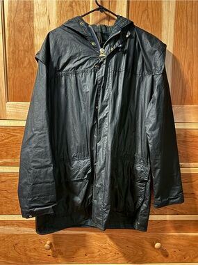 BARBOUR Vintage Durham A6 Hooded Lined Navy Waxed Jacket Navy C44 / 112cm